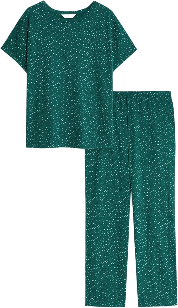 amazon-pigiama-donna-426qbv-1.jpg Marks & Spencer Pigiama Stampato in Misto Cotone da Donna Verde M : Amazon.it: Moda - immagine 1