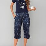 Uniexcosm Pigiama Donna Cotone Estivo Pigiama da Donna Girocollo Set da Donna con Pantaloni Corti Stampati a 3/4 XL B Blu Navy : Amazon.it: Moda
