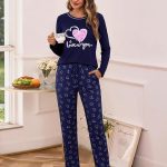 Aseniza Pigiama Donna Invernale Cotone Manica Lunga con Tasche Blu Navy S | Pigiama donna due pezzi, pantaloni lunghi, vita elastica, coulisse regolabile, stampa frontale, relax a casa : Amazon.it: Moda