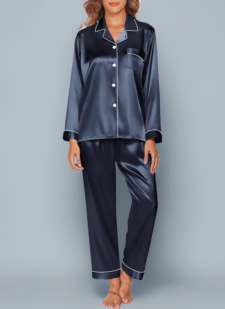amazon-pigiama-donna-789ahh-1.jpg GAESHOW Pigiama Donna Estivo, Pigiama Donna Estivo in Raso con Bottoni, Pigiami Due Pezzi a Maniche Lunghe e Pantaloni Lunghi Morbido Comodo Set Pigiama M : Amazon.it: Moda - immagine 1