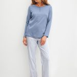 CALIDA Pigiama Donna Lungo Serafino Cotone Interlock ART. 42326 42/44 / Azzurro