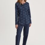 CALIDA Pigiama da Donna Lungo in 100% Cotone Caldo 42/44 / Blu