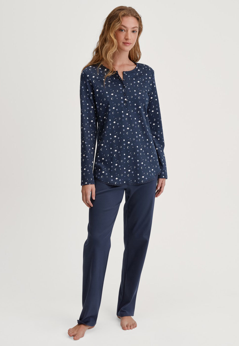 calida-pigiami-donna-297seg-1.jpg CALIDA Pigiama da Donna Lungo in 100% Cotone Caldo 42/44 / Blu - immagine 1