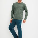 CALIDA Pigiama Uomo Lungo Cotone Jersey Estivo ART. 47387 46/48 / Verde