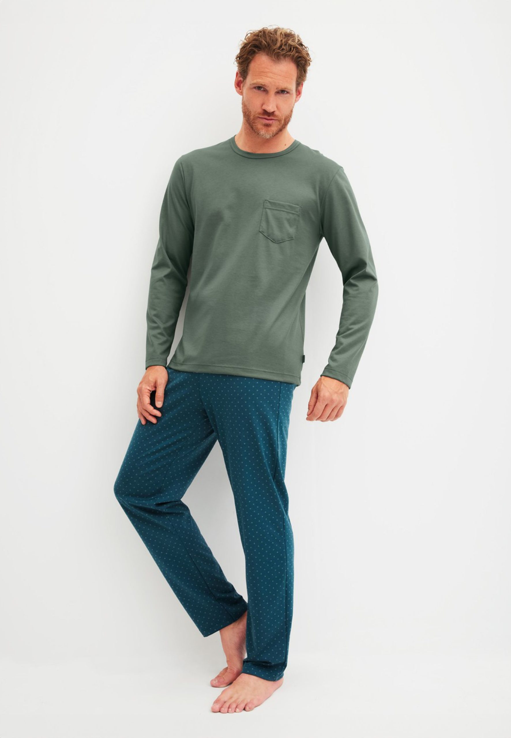 calida-pigiami-uomo-580gcg-1.jpg CALIDA Pigiama Uomo Lungo Cotone Jersey Estivo ART. 47387 46/48 / Verde - immagine 1