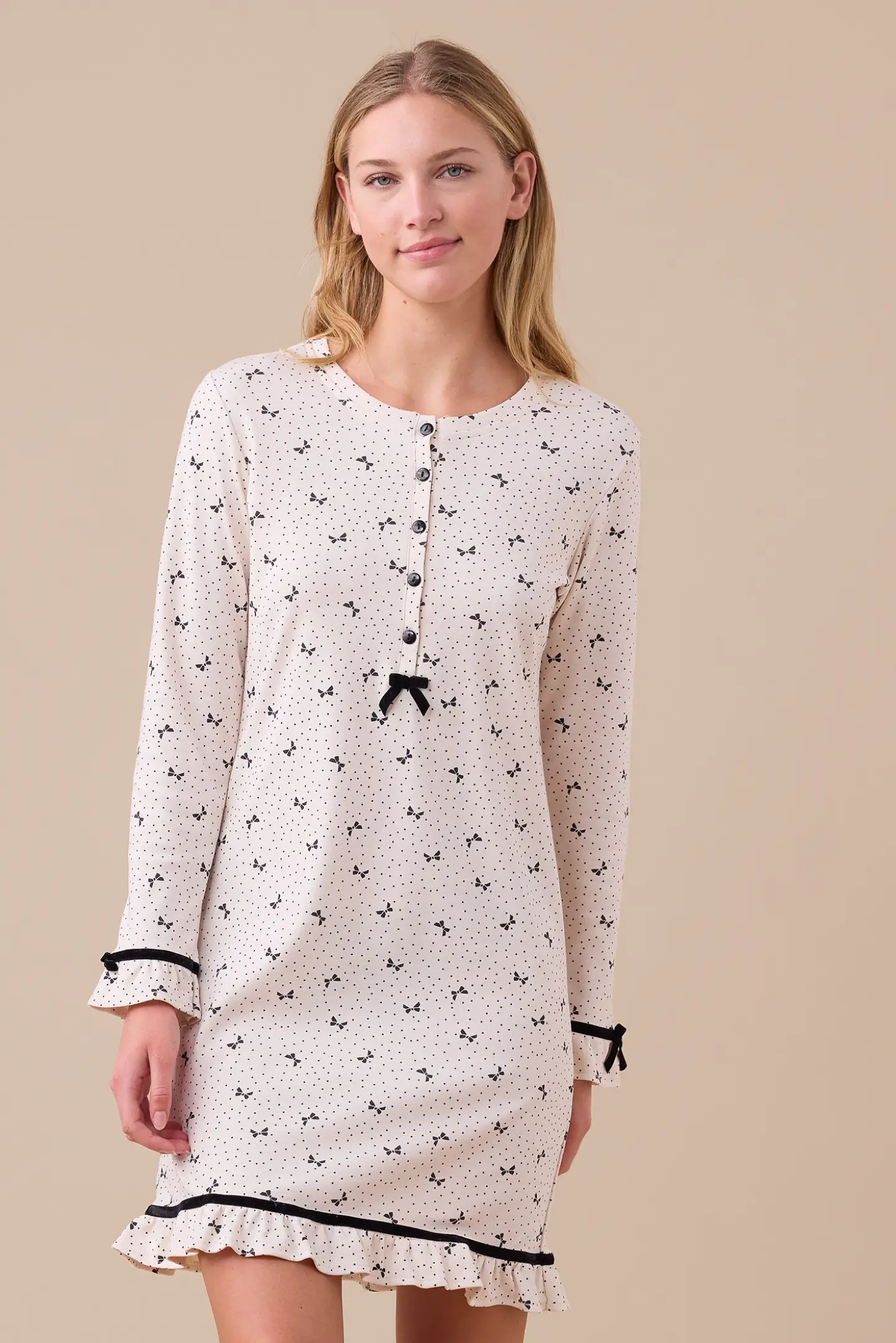 camicia-da-notte-cotone-650ymp.webp Camicia da notte donna caldo cotone articolo fiocco - immagine 1