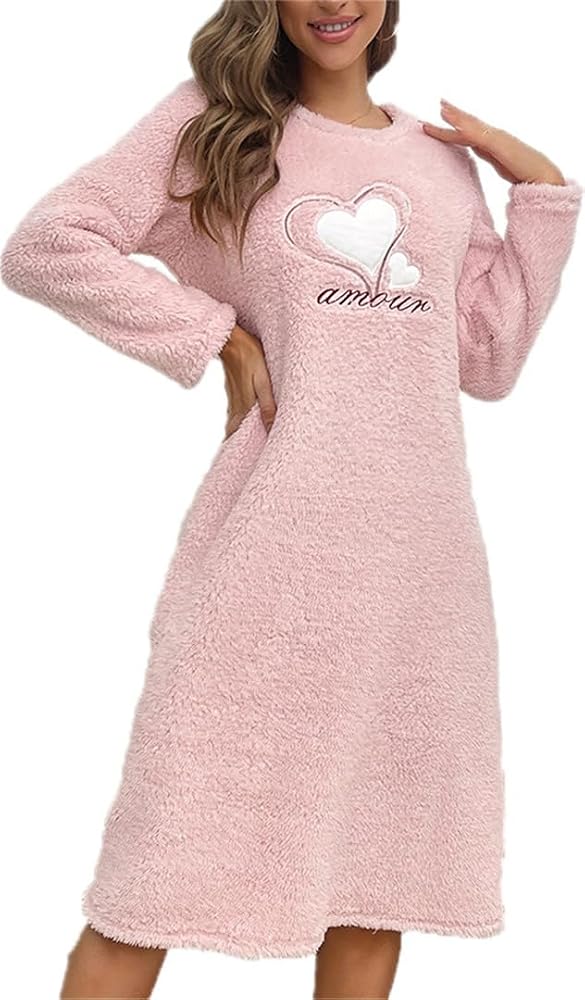 camicia-da-notte-invernale-090hji-1.jpg Silver Basic Camicia da Notte a Maniche Lunghe in Flanella Invernale Sleepwear da Donna e Ragazza Pigiama a Collo Tondo in Pile da Donna Gonna XL,Rosa 1 : Amazon.it: Moda - immagine 1