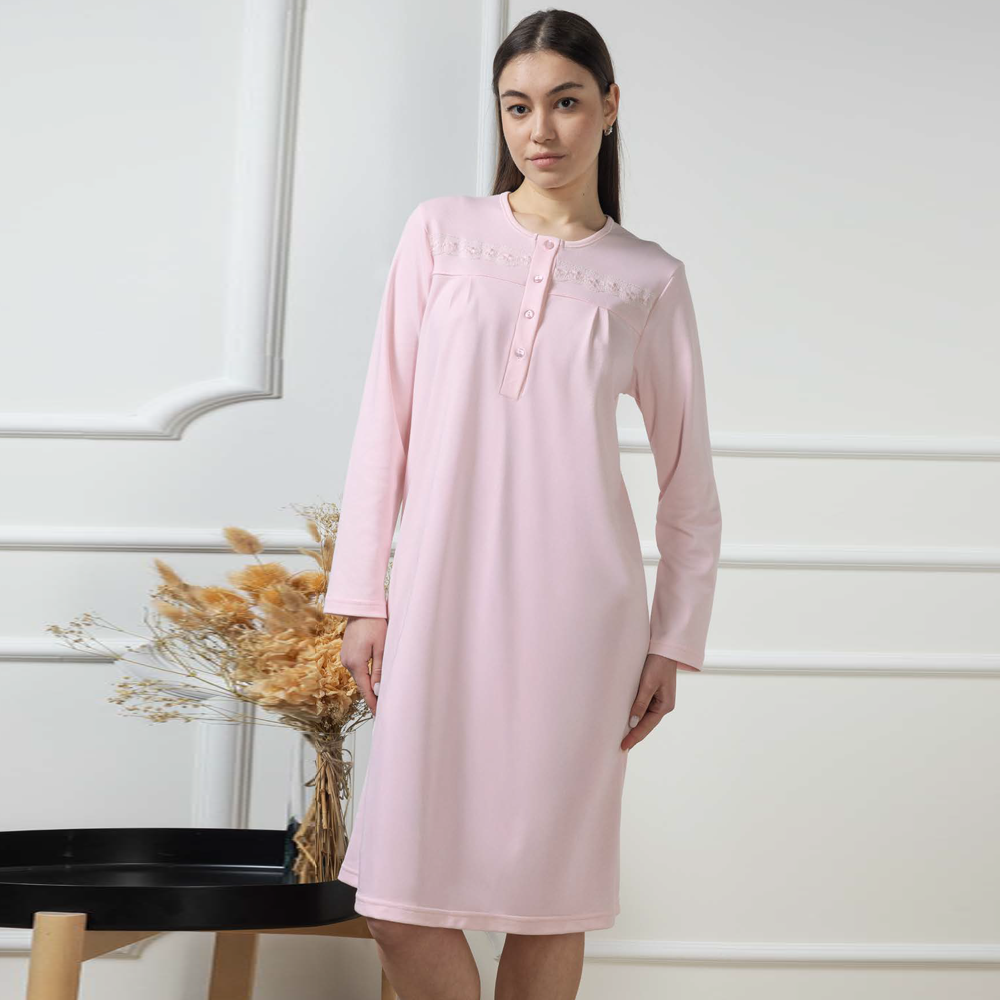 camicia-da-notte-invernale-588taj.png Camicia da notte donna invernale in caldo cotone 9213 panna / rosa - immagine 1