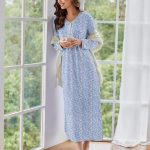 Ekouaer Camicia da Notte da Donna A Maniche Lunghe con Stampa Invernale, Lunga Morbida con Bottoni, Cartamo Blu, XL : Amazon.it: Moda