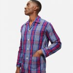 Pigiama lungo cotone check cobalto rosso Derek Rose