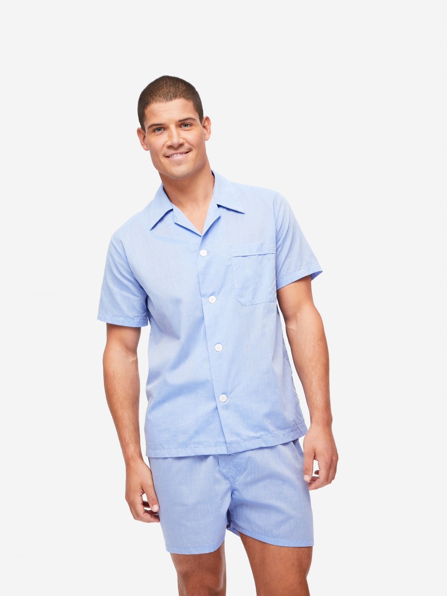 derek-rose-pigiami-918bmv-1.jpg Pigiama corto cotone Amalfi azzurro Derek Rose - immagine 1