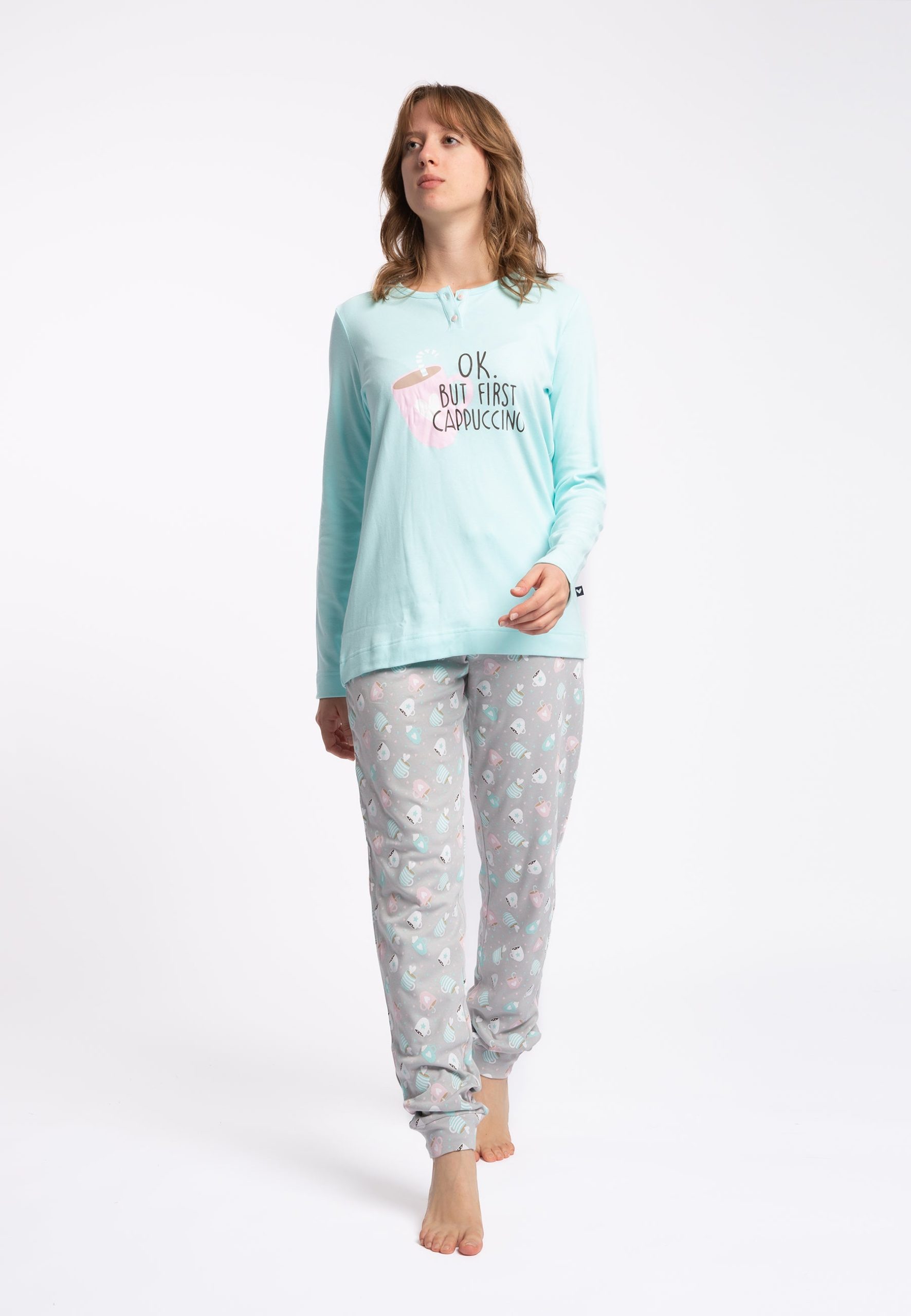 lovable-pigiami-donna-276mll-1.jpg Pigiama Donna 100% Cotone Felpato LOVABLE 9L0DO3 S / Azzurro - immagine 1
