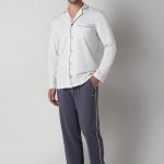 Lovable Cotton Jersey Open Pyjamas | Button Down Jacket with Contrast Piping | Long Trousers with Drawstring and Pockets | Men's Nightwear & Loungewear, Light Grey 4 M : Amazon.it: Fashion