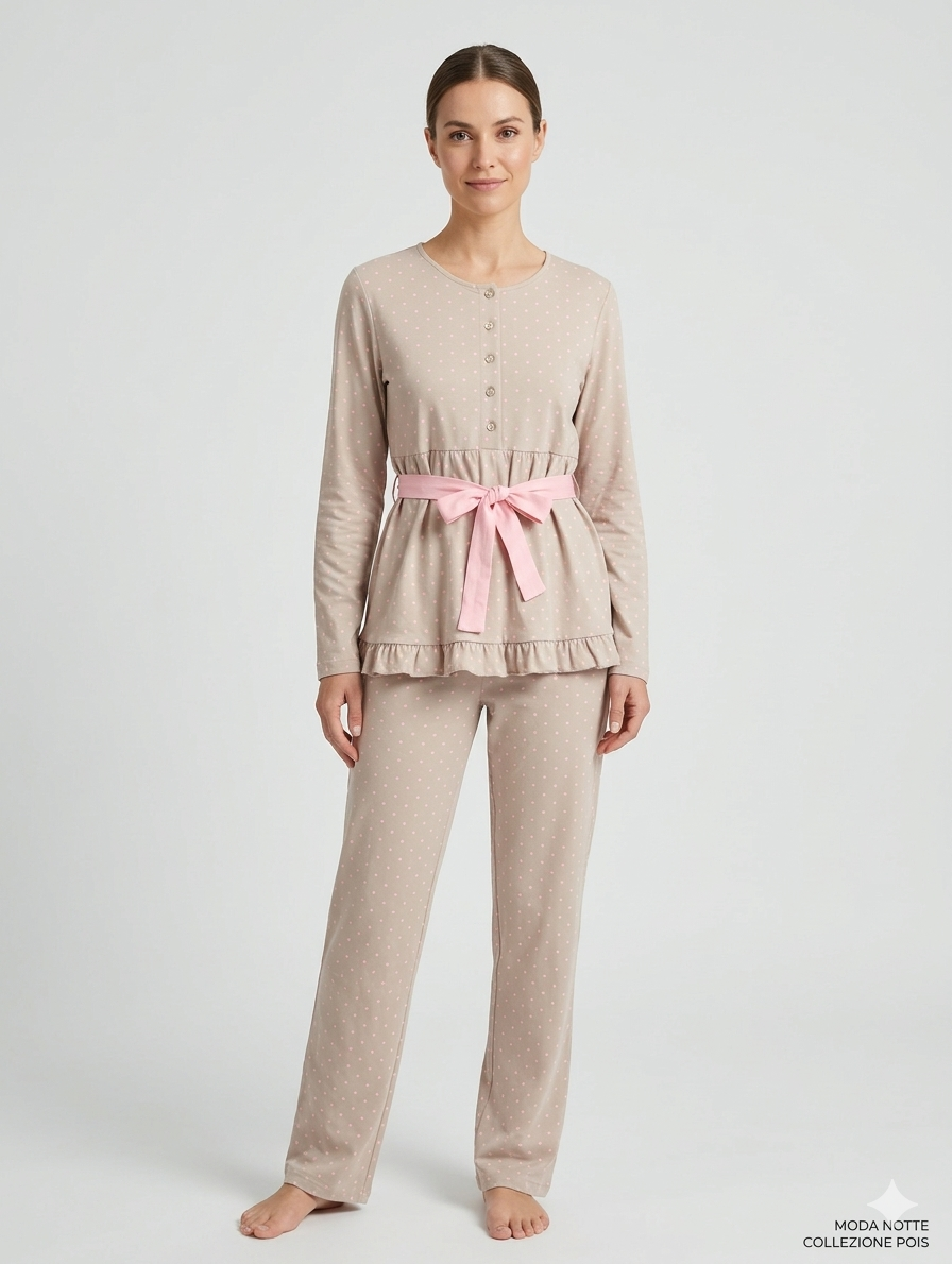 noidinotte-pigiami-052kan.png Pigiama donna marca Noidinotte Linea Calibrata: Raffinatezza a Pois in Cotone Primaverile/estivo - immagine 1