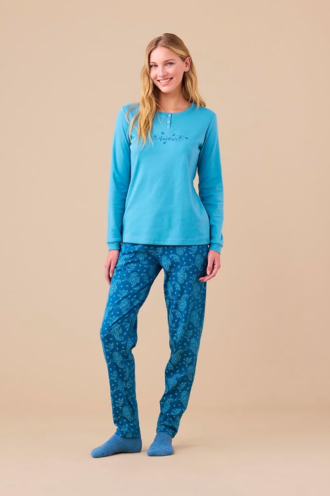 noidinotte-pigiami-966efc-1.jpg Noidinotte Pigiama Donna Invernale in Caldo Cotone Articolo Cachemire. XS Azzurro : Amazon.it: Moda - immagine 1