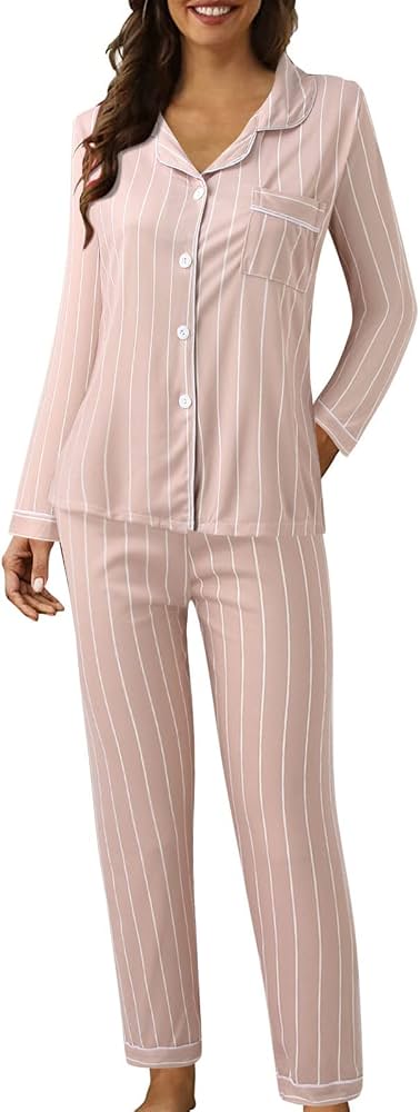 pigiama-aperto-davanti-704uju-1.jpg Generico Pigiama Aperto Davanti Donna,Pigiami Donna Eleganti Cotone Manica Lunga con Bottoni Scollo A V Pigiama Stampa Comfort Casual Sleepwear Due Pezzi da Casa : Amazon.it: Moda - immagine 1