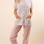 Pigiama donna Jersey aperto Gary mezza manica pantalone lungo CB580084 S / LATTE