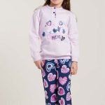 Pigiama felpa bambina 2 bottoni stampa cuoricini Gary
