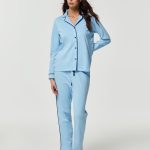 Pigiama donna lungo Elisabetta airy blu con bottoni | Pompea