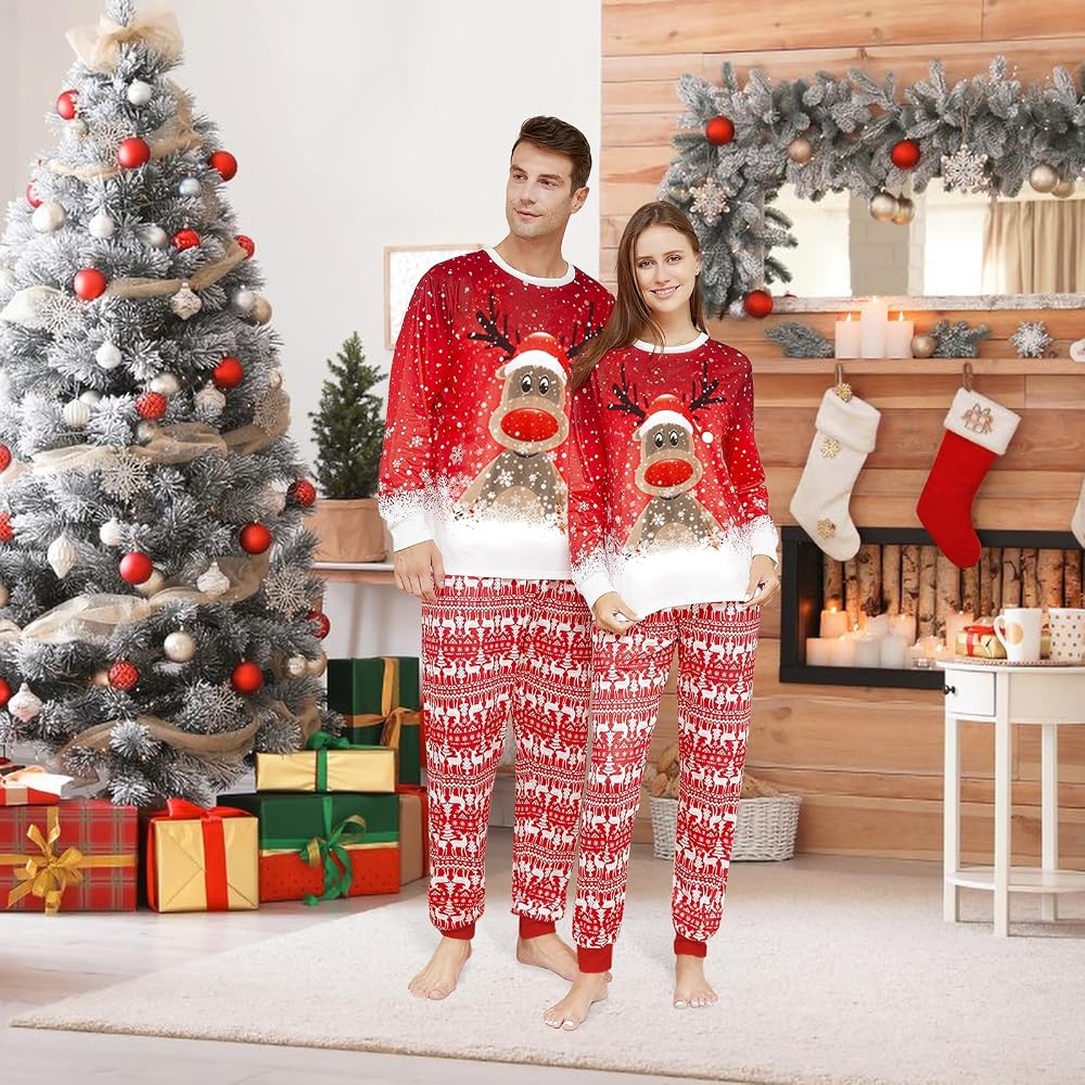 pigiama-di-natale-931qqo-1.jpg DOUUCO Pigiama Natale Famiglia Set, Pigiami Natalizi Coppia, Christmas Invernale Girocollo Comodo Due Pezzi Sleepwear Natalizio per Donna Uomo Bamino Regalo : Amazon.it: Moda - immagine 1