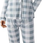 Pigiami Donna Cotone Pigiama Donna Due Pezzi a Maniche Lunghe Set Pigiama con Bottoni Morbido Scollo V Aperto Davanti e Pantaloni Borse Laterali Sciolto Accogliente Traspirante per Casa e Casuale : Amazon.it: