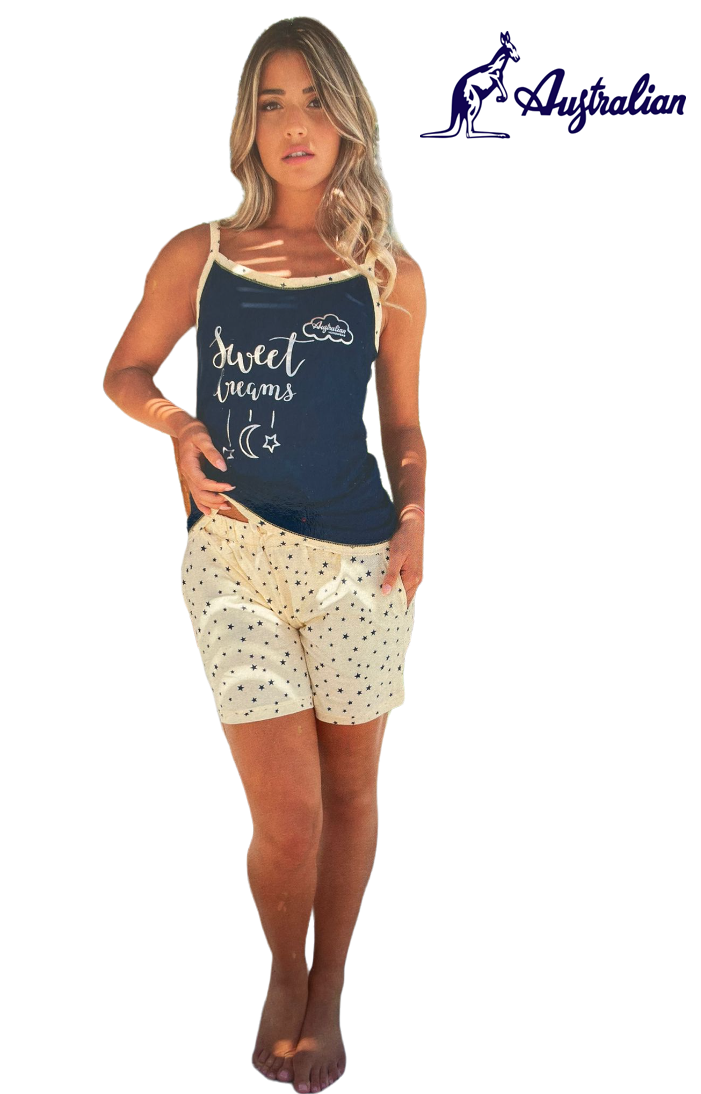 pigiama-donna-corto-876lhk.png Pigiama Donna Corto Australian In Cotone Spallina Stretta Pantaloncino Corto – Italia Magazzini - immagine 1