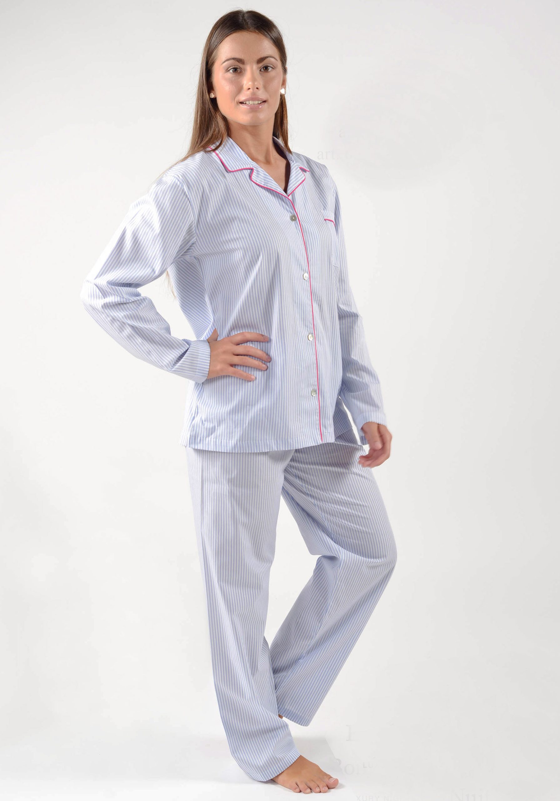 pigiama-donna-cotone-leggero-368iib-1.jpg pigiama donna rigato in popeline di cotone - immagine 1