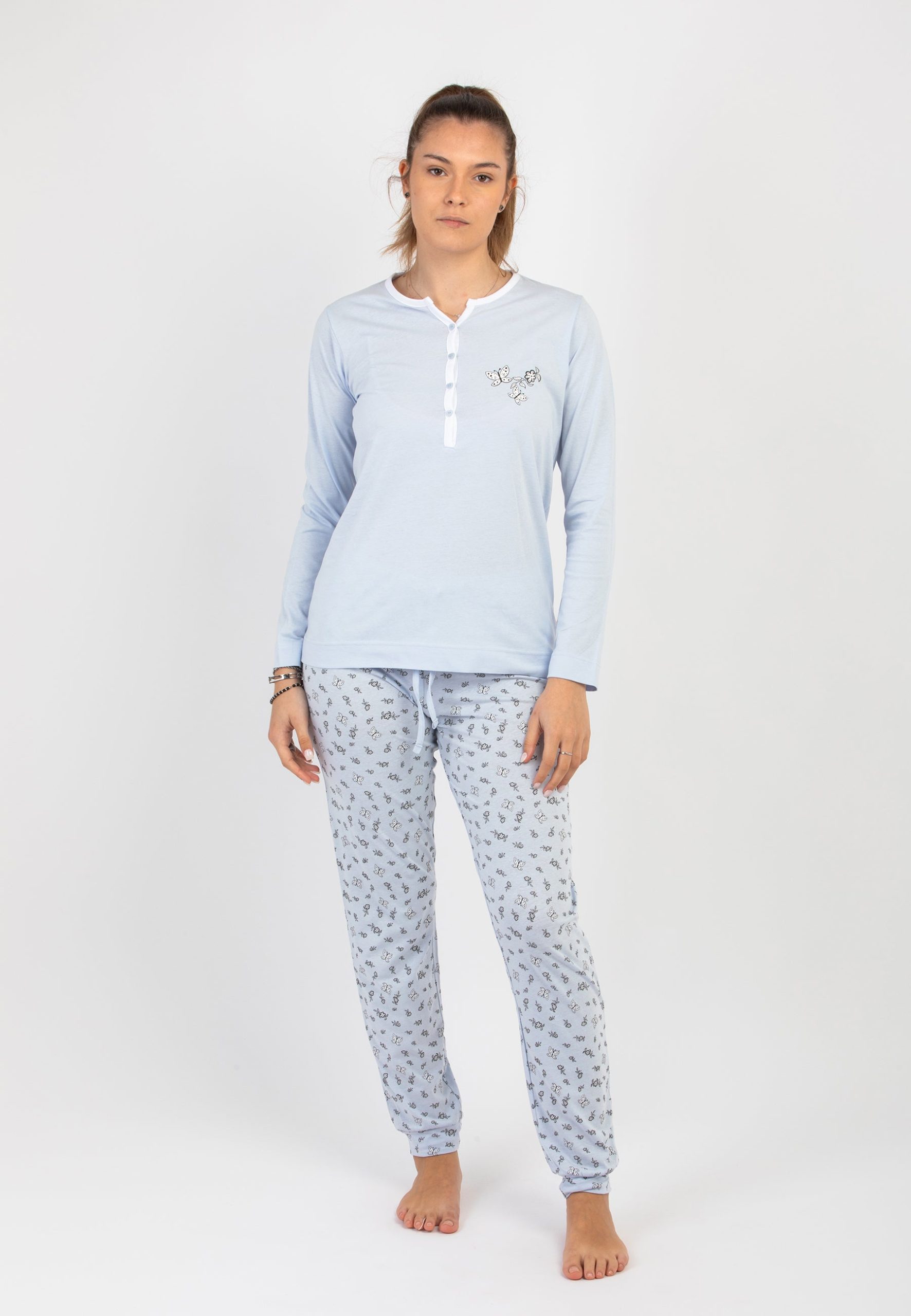 pigiama-donna-cotone-leggero-662hbq-1.jpg Pigiama Donna 100% Cotone Leggero LOVABLE 9L0D6OX S / Azzurro - immagine 1