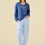 NOI DI NOTTE Pigiama Donna Lungi Cotone Leggero FA009473 S / Blu