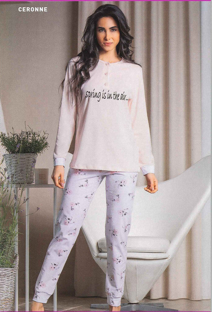 pigiama-donna-cotone-leggero-879jcj-1.jpg PIGIAMA DONNA RAGAZZA PURO COTONE LEGGERO FIORI ROSSOPORPORA ART. CERONNE - immagine 1
