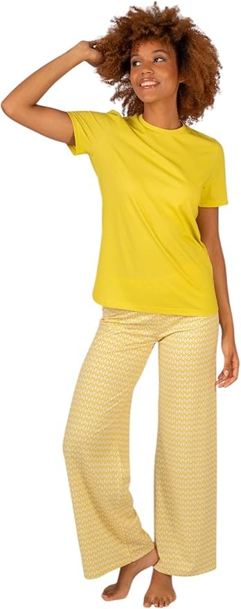 pigiama-donna-estivo-cotone-125wfy-1.jpg Brilliamo Linclalor Pigiama Donna Estivo in 100% Cotone Serie BR475295 Colore Giallo Toglia - immagine 1