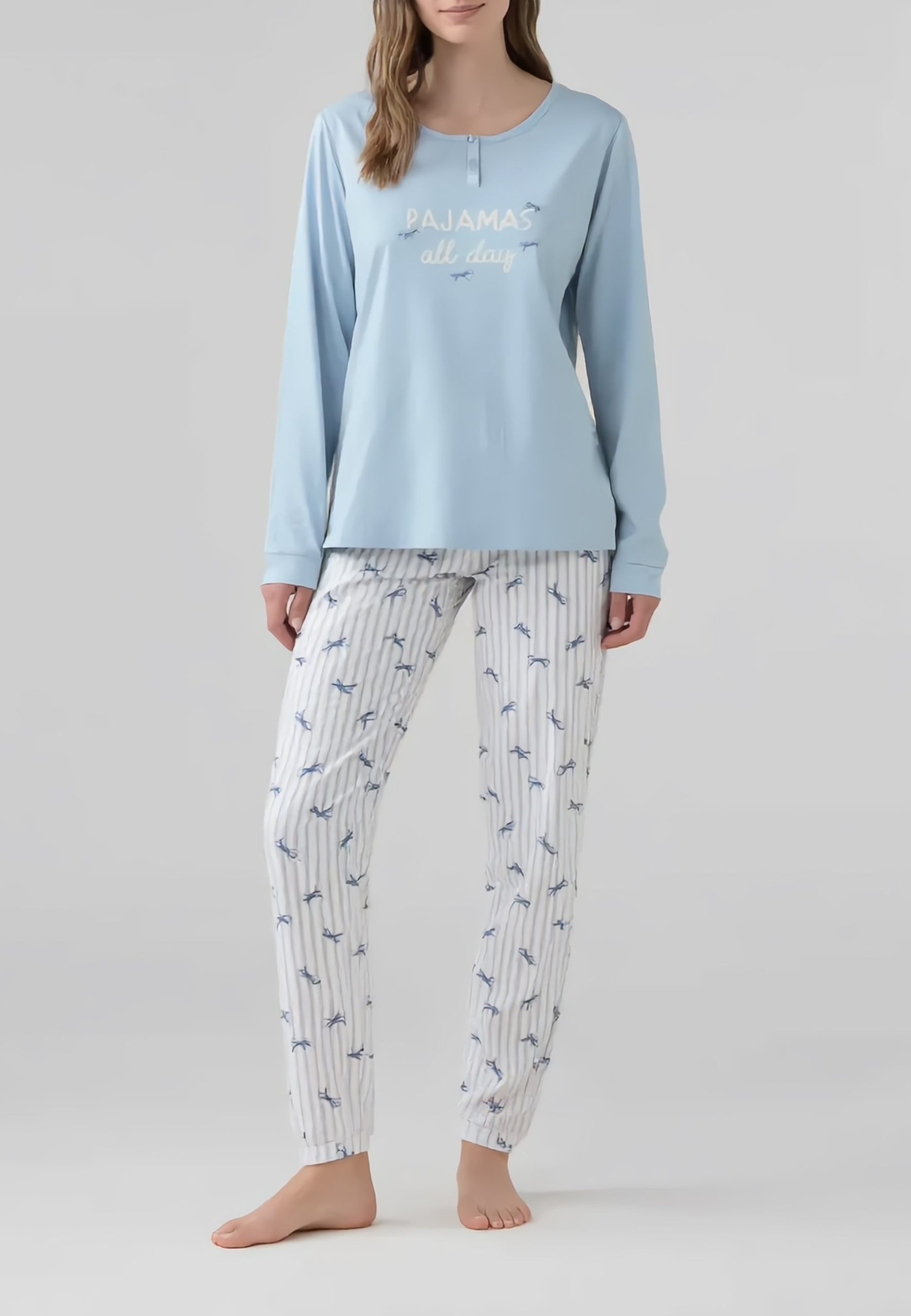pigiama-donna-estivo-cotone-872ray-1.jpg NOI DI NOTTE Pigiama Donna Lungo Cotone Estivo ART. FA009462 XS / Azzurro - immagine 1