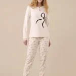 Pigiama donna invernale in caldo cotone articolo big fiocco. Panna | noidinotte.com