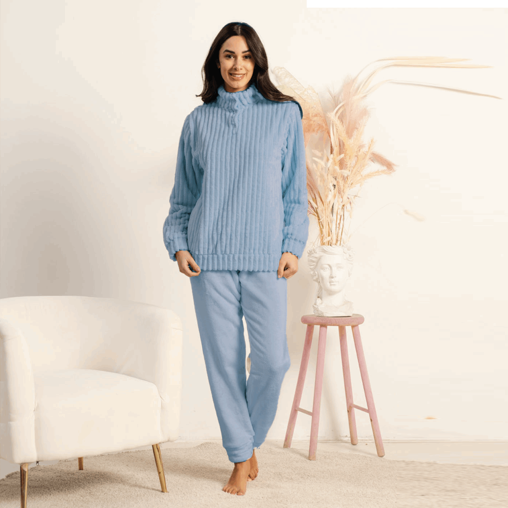 pigiama-donna-invernale-pile-200ziv.png Pigiama Donna invernale in Coral Pile art Kissimo Biancaluna 25D 93006 azzurro - immagine 1