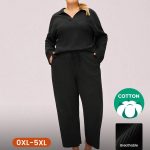 Set pigiama da donna taglie forti Ognissanti in morbido cotone waffle, basic, con maniche lunghe e pantaloni lunghi, 2 pezzi, con tasche, pigiama autunnale coordinato｜luvlette