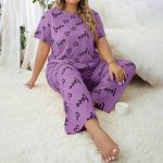 Set pigiama da donna taglie forti – Set pigiama da donna in cotone a maniche corte pigiama pigiama pigiama girocollo e pantaloni lunghi con stampa a cuore carino pigiama leggero comodo pigiama :