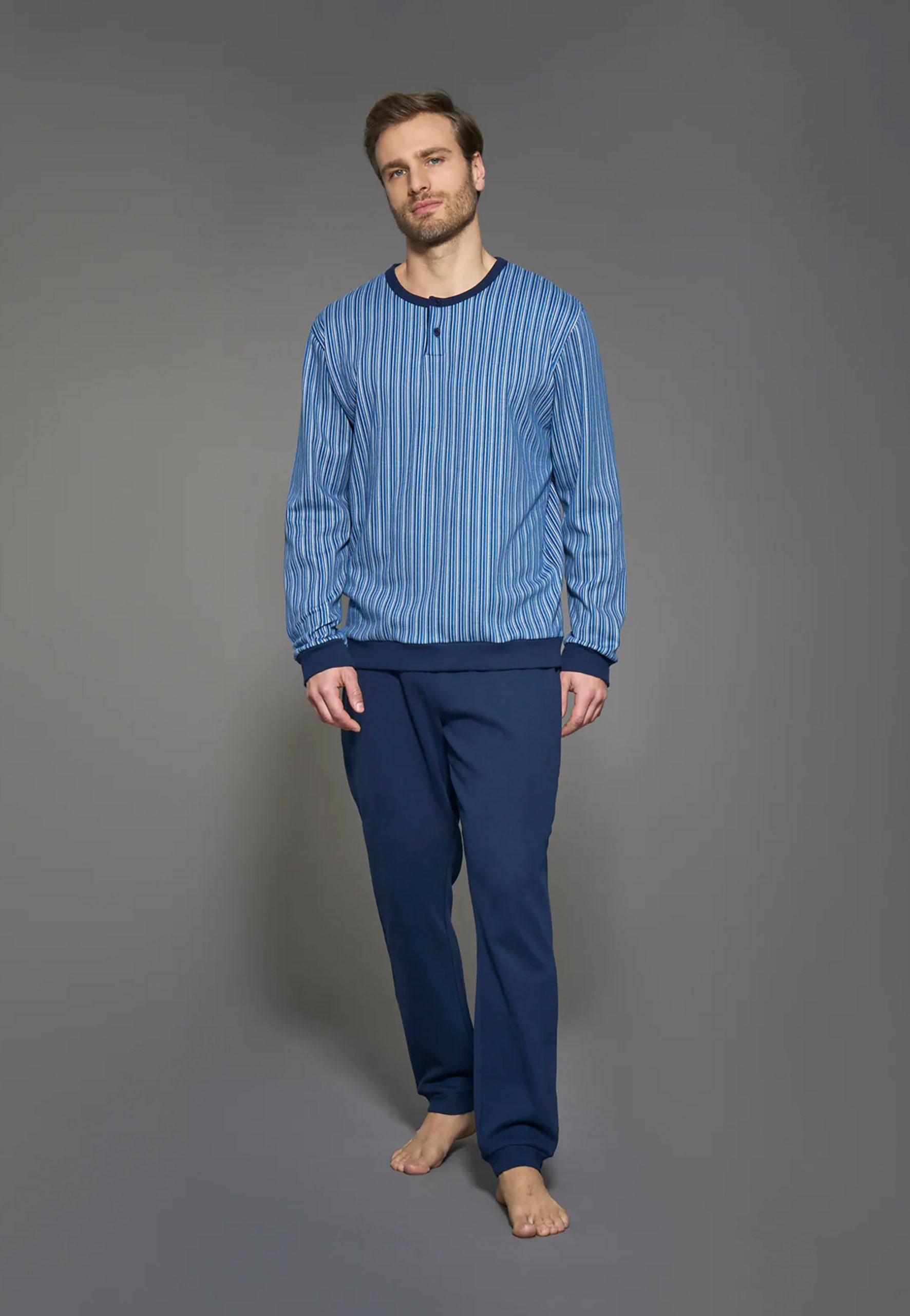 pigiama-felpato-uomo-478ego-1.jpg Pigiama Uomo Aperto 100% Cotone Felpato RAGNO U842NU 46 / Blu - immagine 1