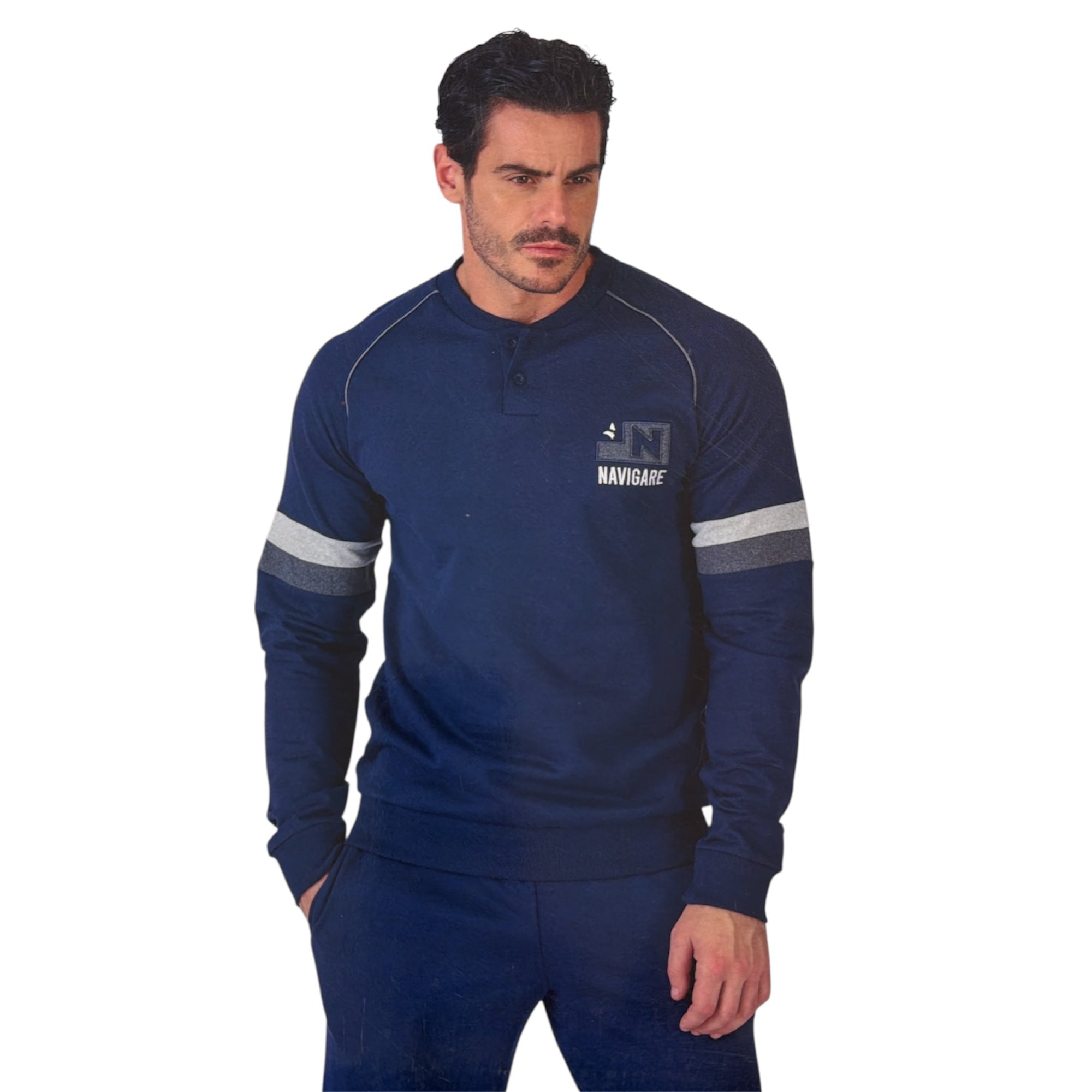 pigiama-felpato-uomo-557yzv-1.jpg Pigiama Uomo Lungo in Cotone Felpato Serafino Navigare Art.141929 Blu / M 48 - immagine 1