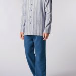 Pigiama Uomo Manica Lunga Aperto Flanella 100% Cotone PEROFIL VPRT93214 48 / Blu