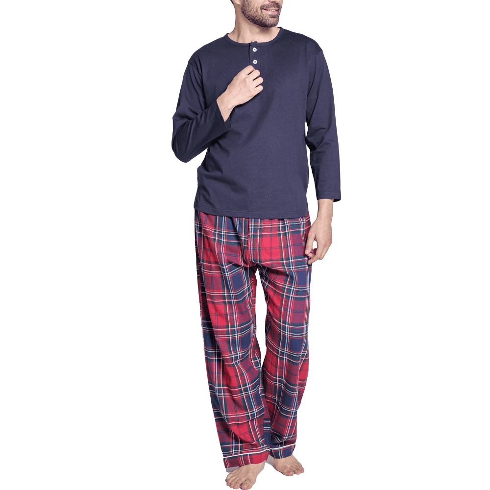 pigiama-flanella-uomo-258fan.png Pigiama lungo in flanella rosso scozzese e blu | Pellegrini Pigiami - immagine 1
