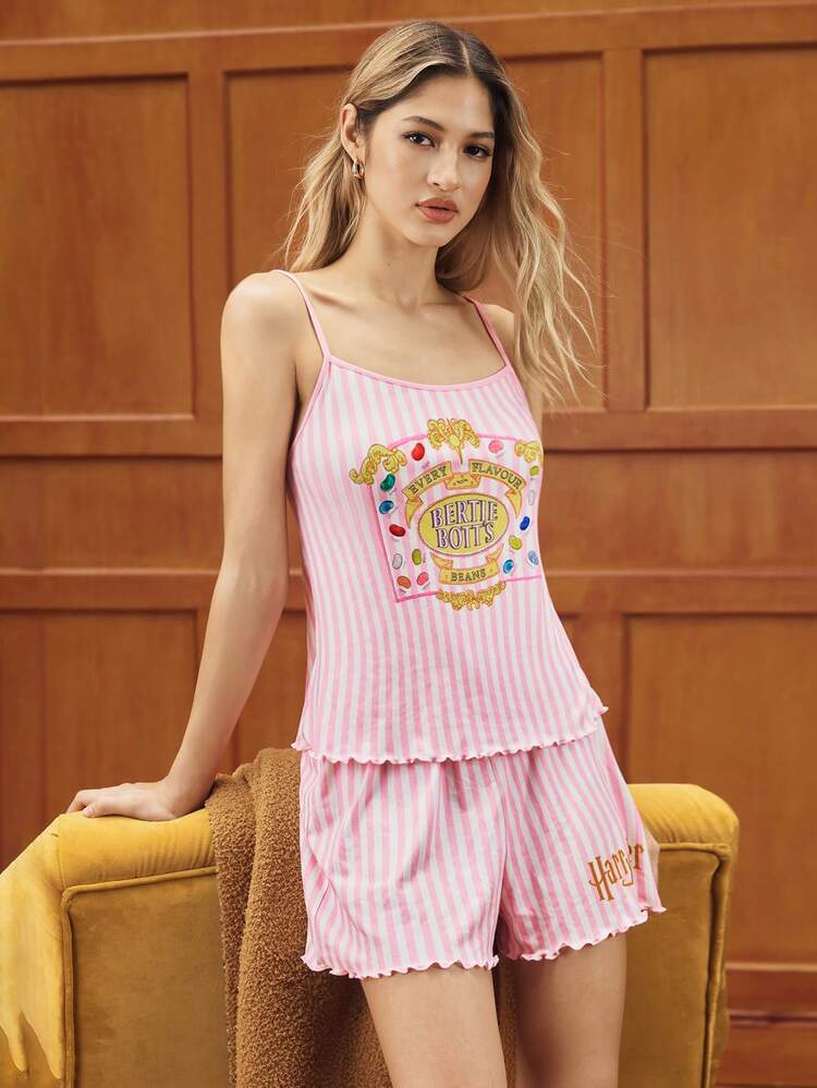 pigiama-harry-potter-donna-437uwx-1.jpg HARRY POTTER X SHEIN Set pigiama da donna con canotta a righe e stampa di lettere e pantaloncini | SHEIN ITALIA - immagine 1