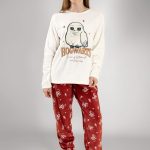 Harry Potter Pigiama da Donna a Maniche Lunghe e Gambe Lunghe di Hedwig in Pile Caldo Rosso e Crema | Design della Scuola di Magia e Stregoneria di Hogwarts | Merchandising :