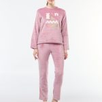 Completo pigiama lungo in pile 2 pezzi Rosa