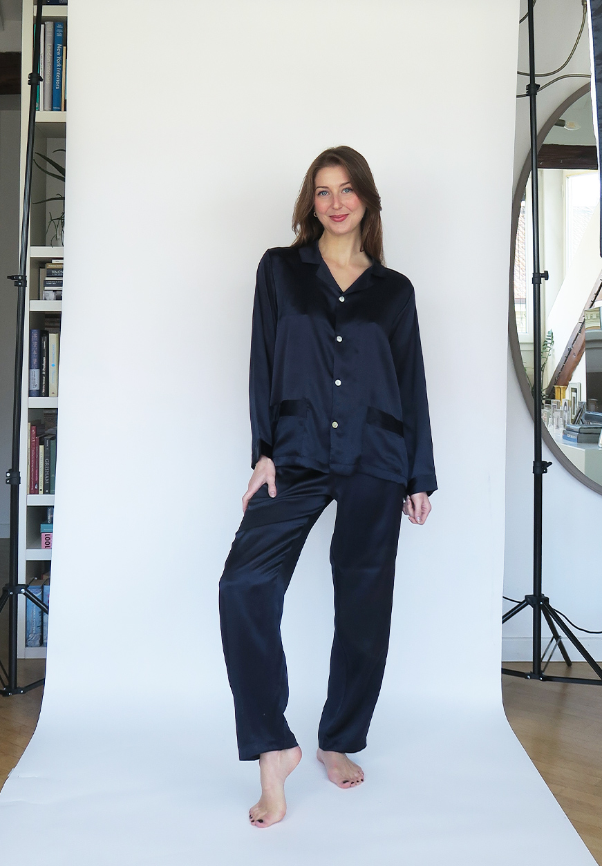 pigiama-in-seta-994cgs-1.jpg Pigiama Icona Unisex Ragazzo/Donna Seta Blu - immagine 1