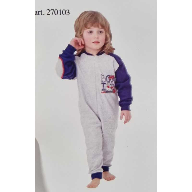 pigiama-intero-409xop-1.jpg Pigiama Intero Bambino 7 Anni Pile Punto Milano Senza Piedi con Zip Blu Box 270103 Gary - immagine 1