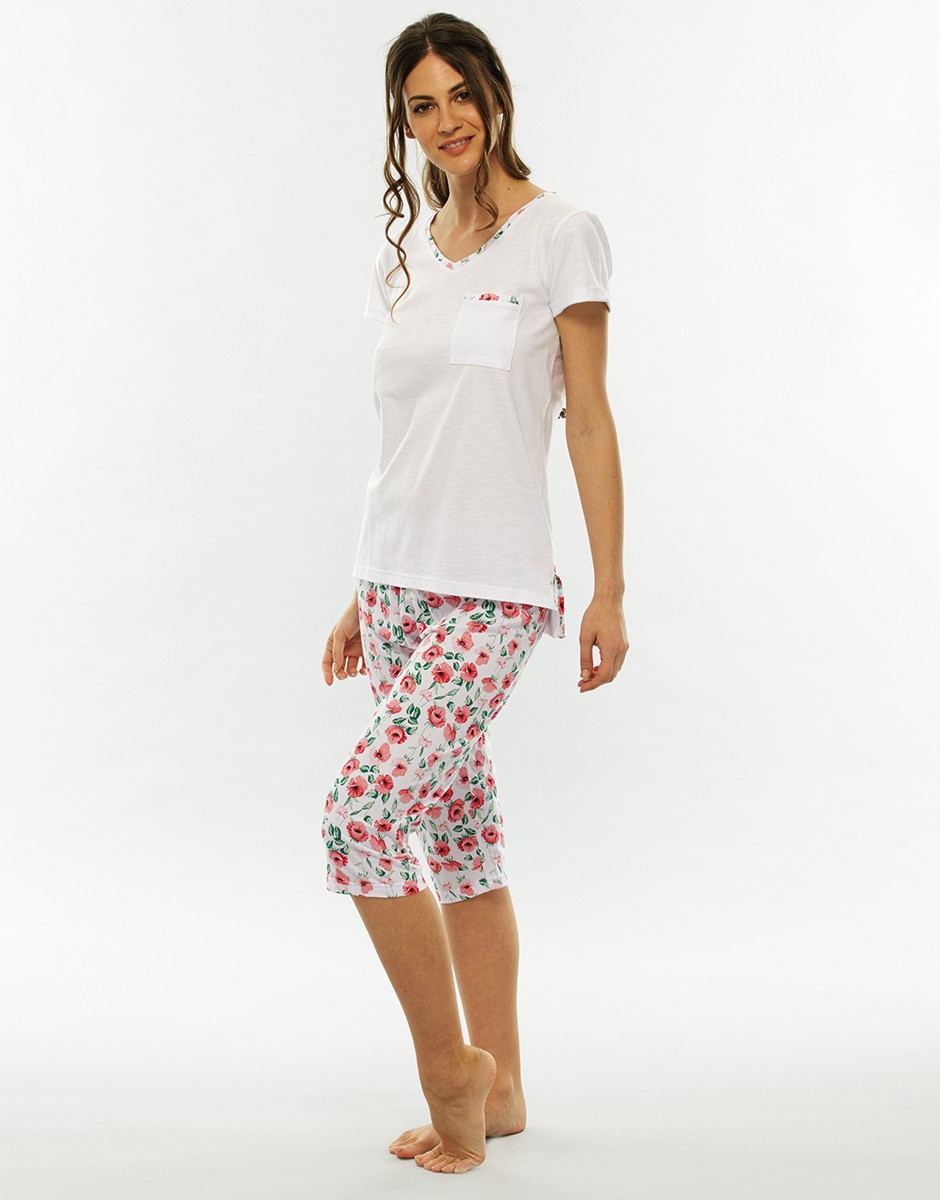 pigiama-lovable-067hee-1.jpg Pigiama donna LOVABLE in jersey a manica corta e pinocchietto. - immagine 1
