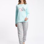 Pigiama Donna 100% Cotone Felpato LOVABLE 9L0DO3 S / Azzurro