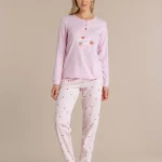 Pigiama donna in cotone con maglia a manica lunga e pantalone lungo con stampa Noi di notte 9008