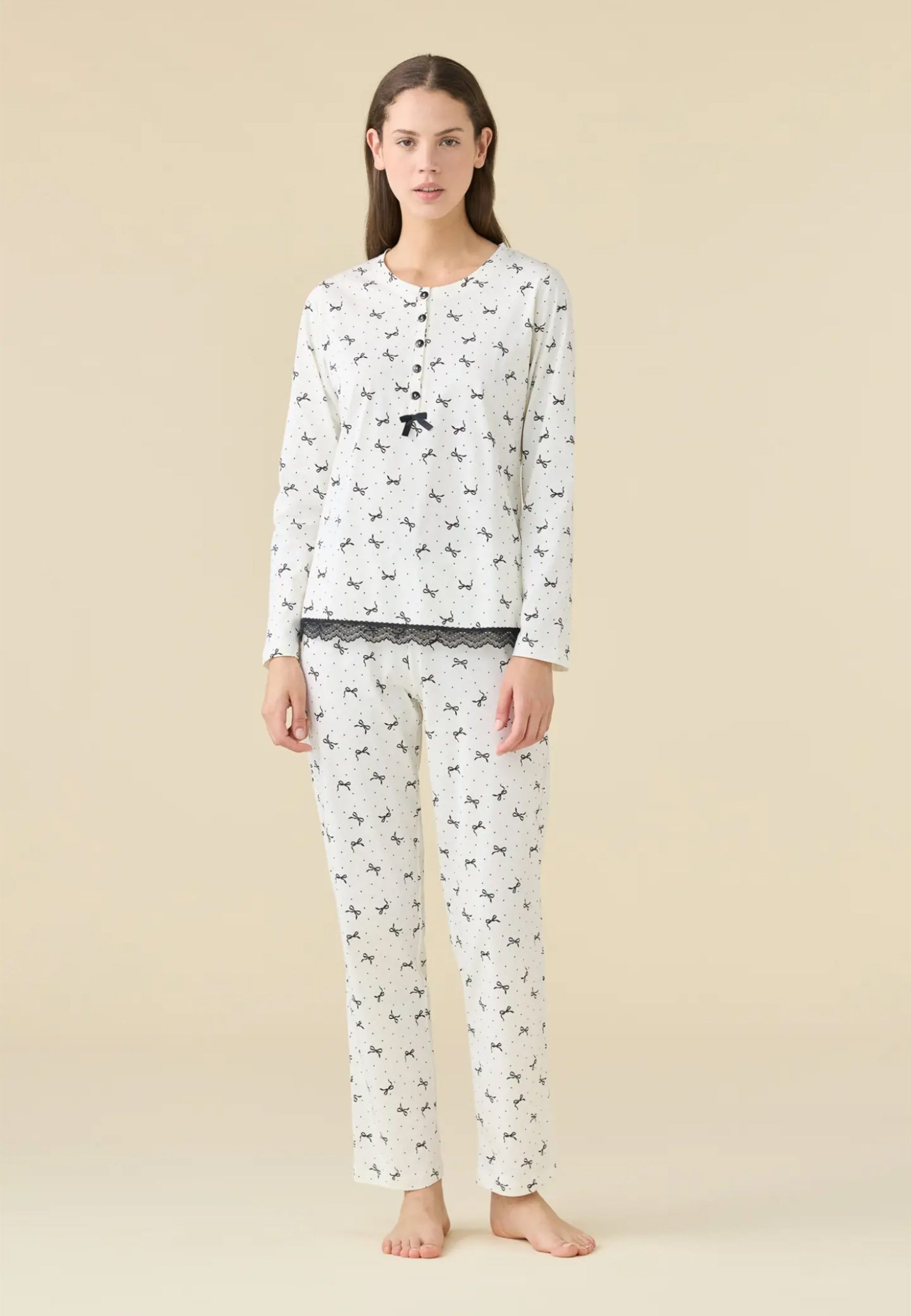 pigiama-lungo-donna-352mfb-1.jpg NOI DI NOTTE Pigiama Donna Lungo Cotone Estivo ART. FA009475 S / Panna - immagine 1