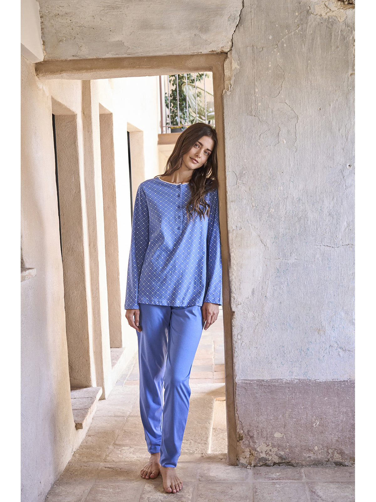 pigiama-lungo-donna-367car-1.jpg Pigiama lungo donna in puro cotone - immagine 1